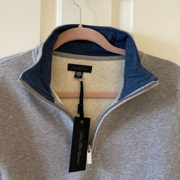 SAKS FIFTH AVENUE Men Medium Gray Sweatshirt Zip Up - Picture 6 of 7